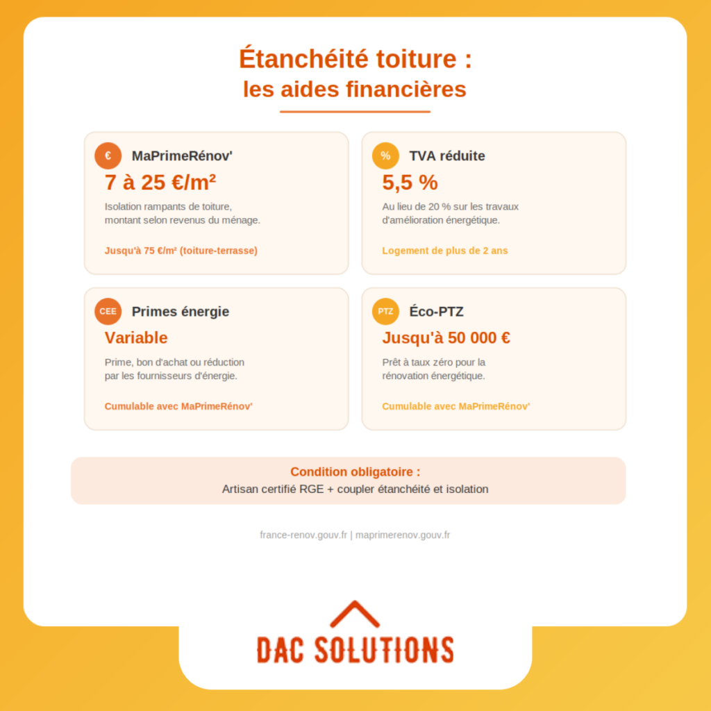 Les différentes aides financières pour refaire l'étanchéité de sa toiture